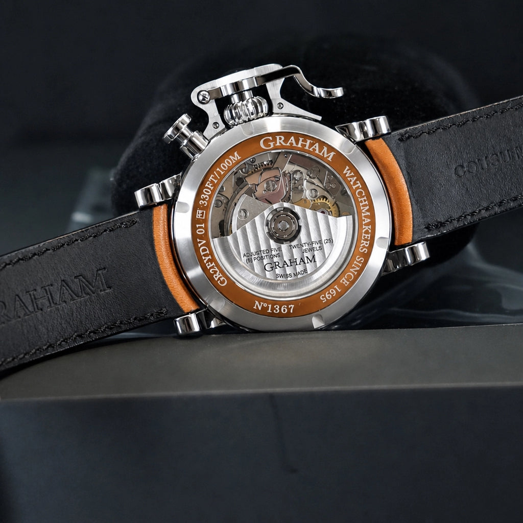 Graham Chronofighter Vintage Black grained dial Dial on Strap 2CVASB03A Complete