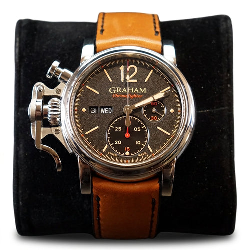 Graham Chronofighter Vintage Black grained dial Dial on Strap 2CVASB03A Complete