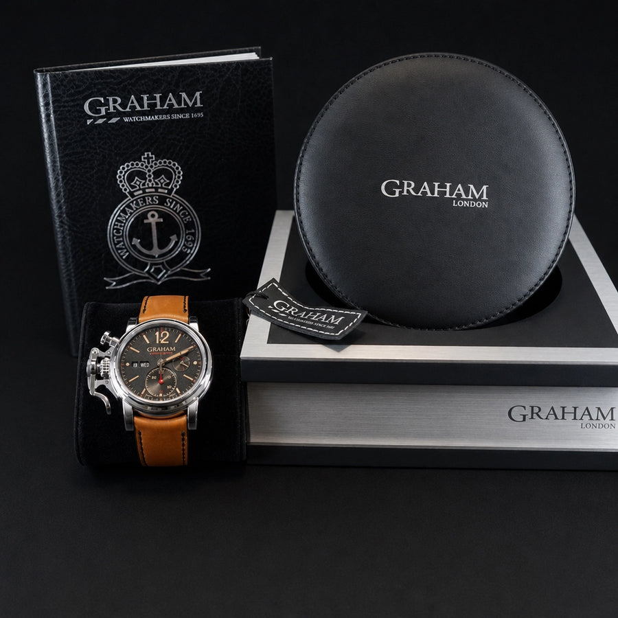 Graham Chronofighter Vintage Black grained dial Dial on Strap 2CVASB03A Complete